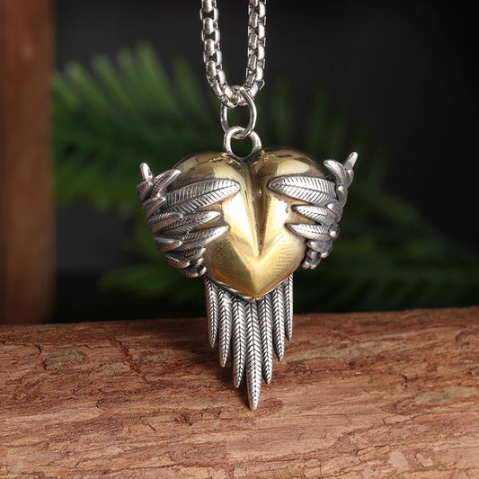 Fashionable Love Shape Feather Wings Bird Necklace Pendant Couple Gift Men and Women Romantic Charm Jewelry