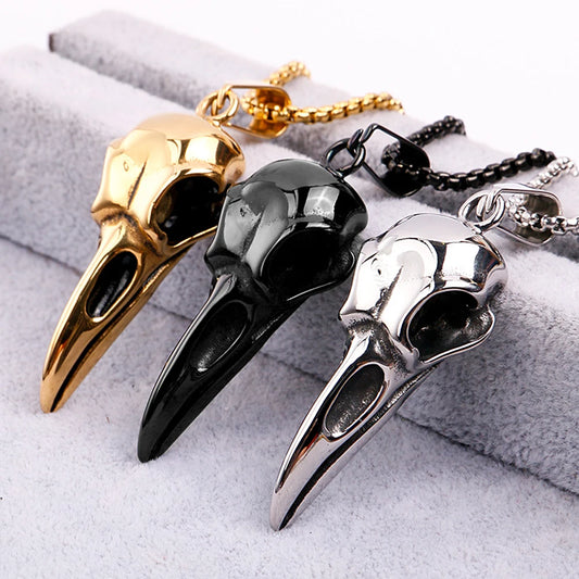 Vintage Nordic Viking Raven Head Bird Skull Pendant Necklace for Men Women Stainless Steel Punk Fashion Jewelry Gifts Wholesale