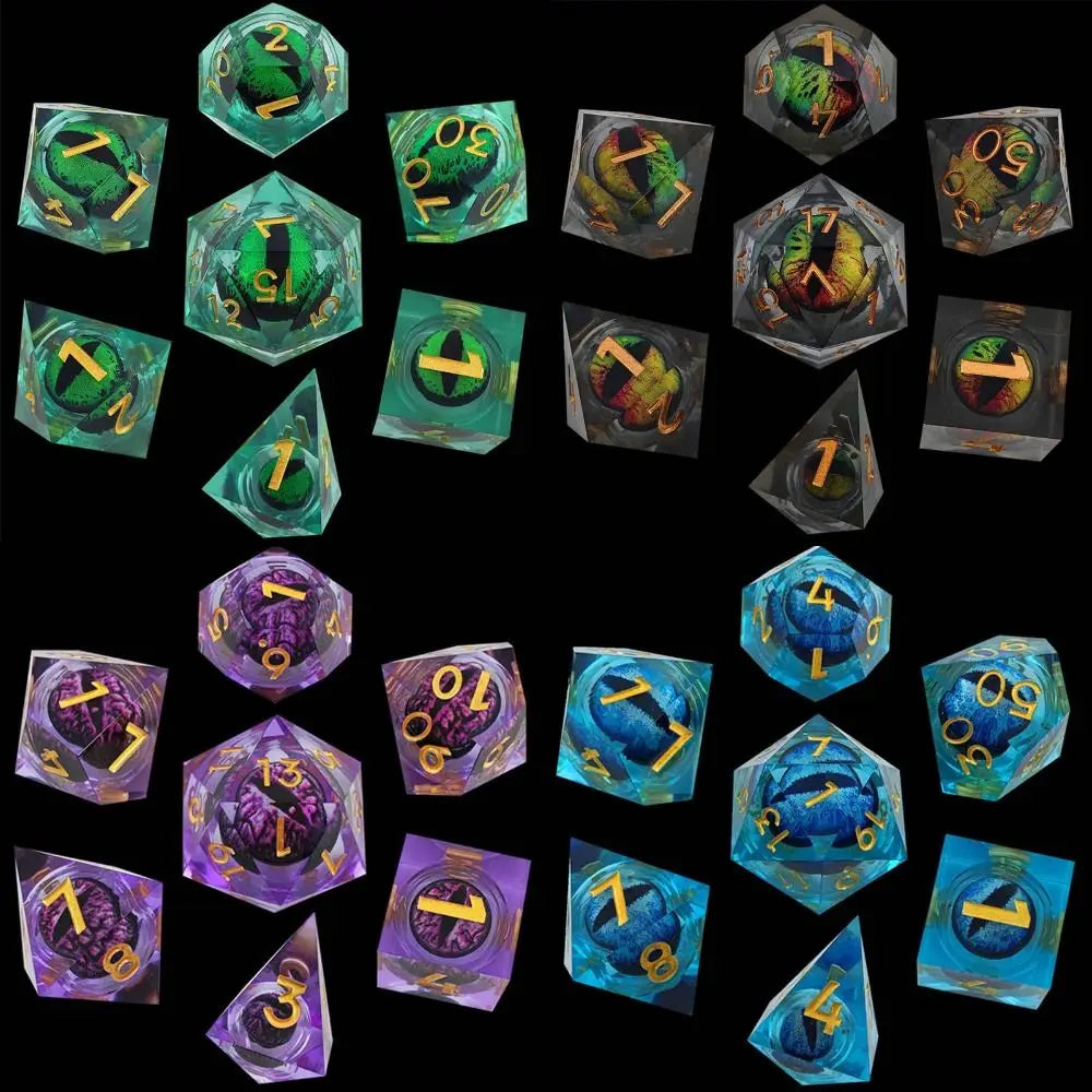 7Pcs/Set Liquid Flow Core Polyhedral Dice For RPG D4 D6 D8 D10 D12 D20 Sharp Edge D+D Dice For DND Pathfinder Role Playing Games