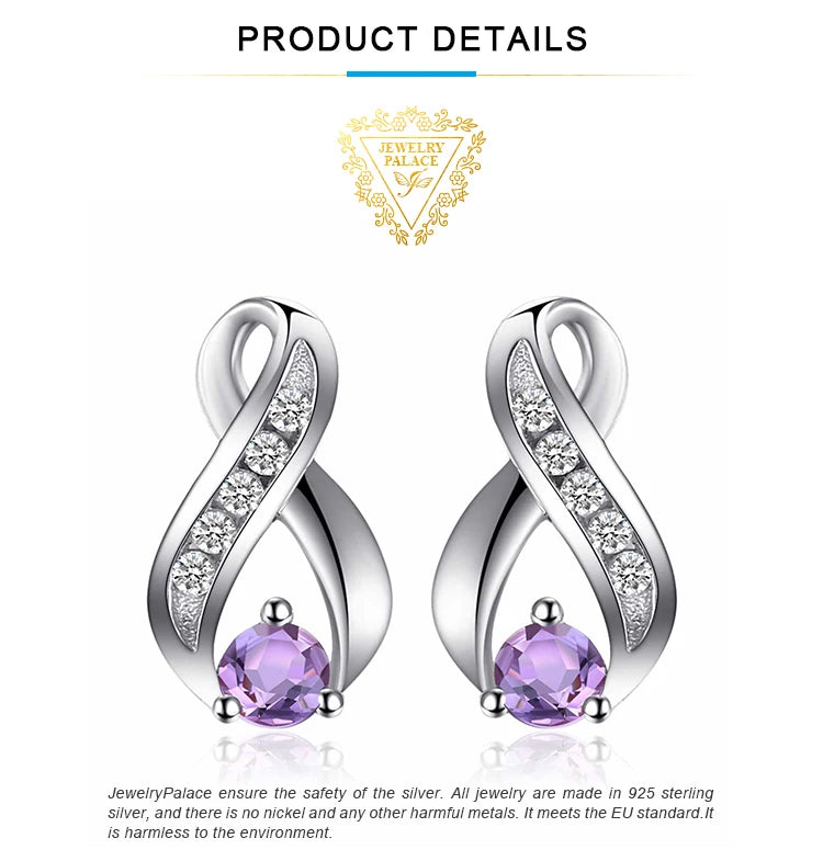JewelryPalace Infinity Natural Purple Amethyst 925 Sterling Silver Stud Earrings for Women Jewelry