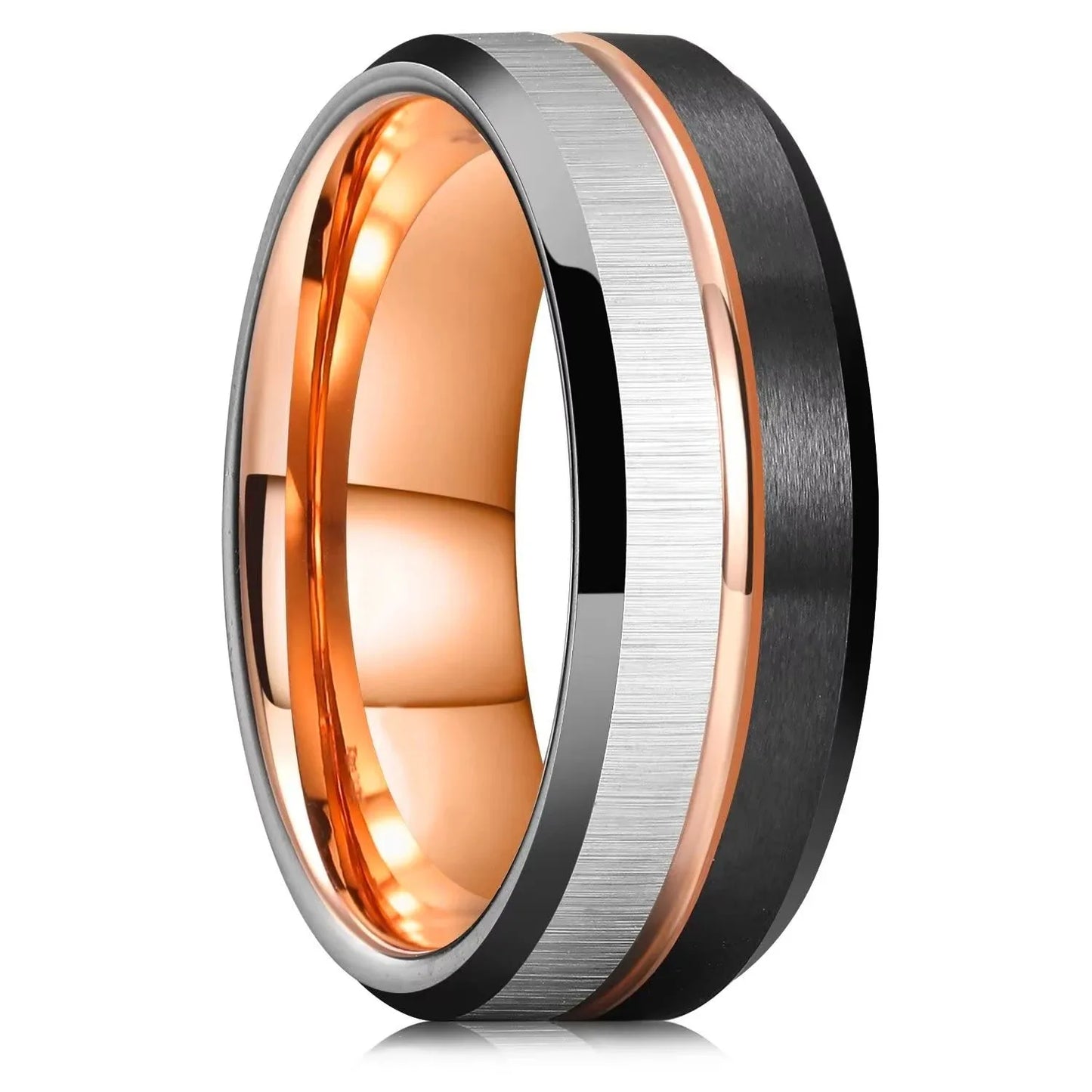Fashion 8mm Tricolor Titanium Wedding Rings For Men Black Brushed Stainless Steel Ring Men's Wedding Band Jewelry