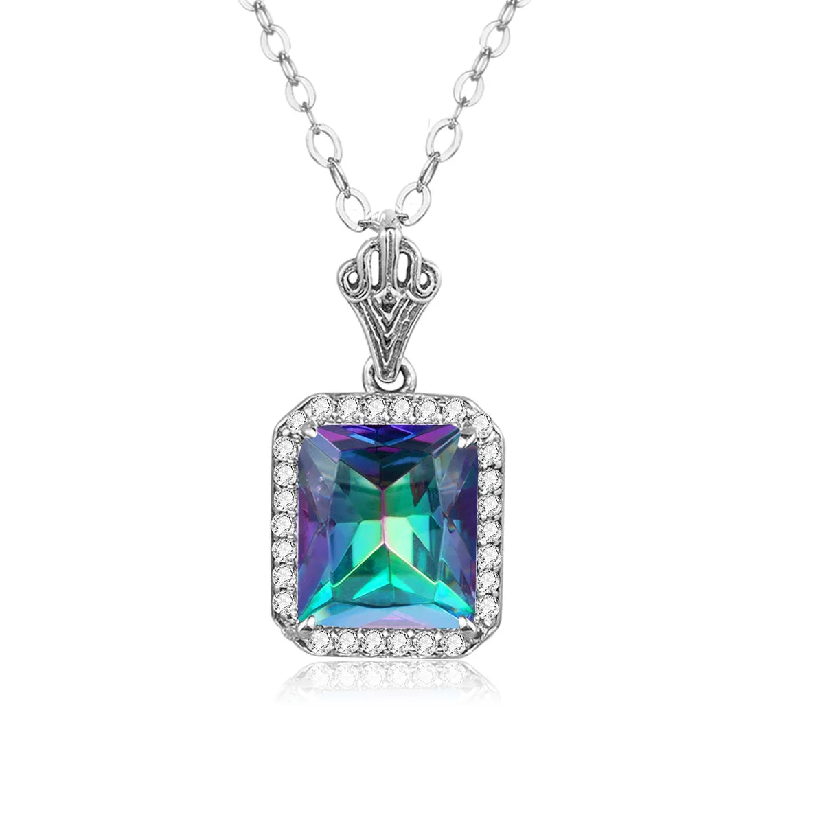 Green Emerald Pendant Necklaces For Women With Diamonds 925 Silver Jewelry Gemstone Boho Berloque Pendent Mystic Topaz