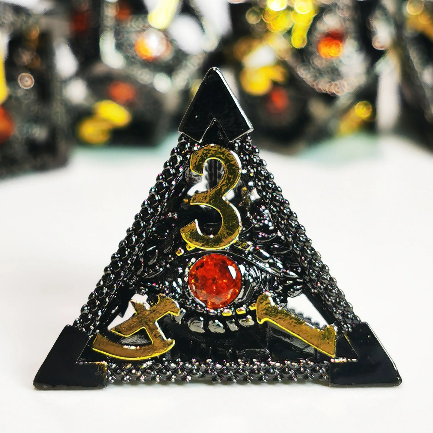 DnD Metal Dice Set - Hollow Dragon Eye Zinc Alloy 7pc Dice with Red Core for D&D RPG Games