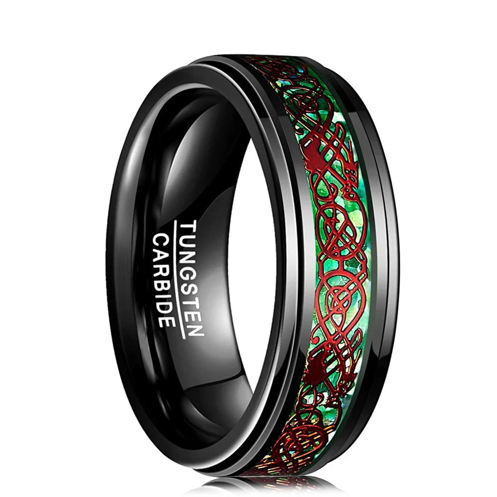 Trendy 8mm Rose Gold Color Groove Beveled Edge Titanium Men Wedding Rings Black Brushed Stainless steel Ring Men's Wedding Band