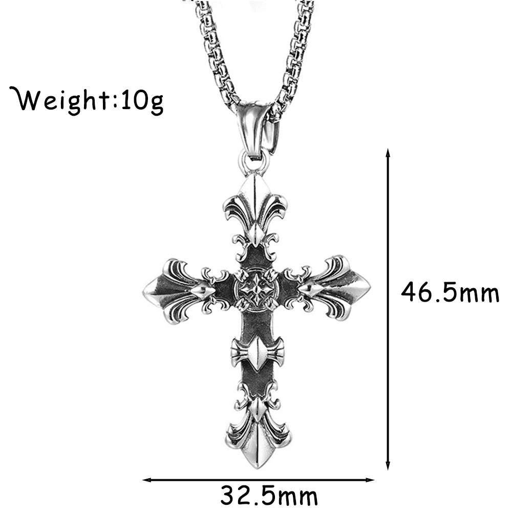 Vintage Charm Cross Pendant Chain for Men Gift Trendy Stainless Steel Women's Necklaces Popular Gothic Party Jewelry Accessories