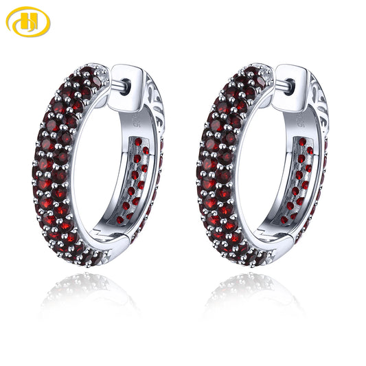 Natural Red Garnet Sterling Silver Clip Earring 5.2 Carats Genuine Gemstone Classic Style Women Christmas Gifts S925 Jewelrys Natural Garnet