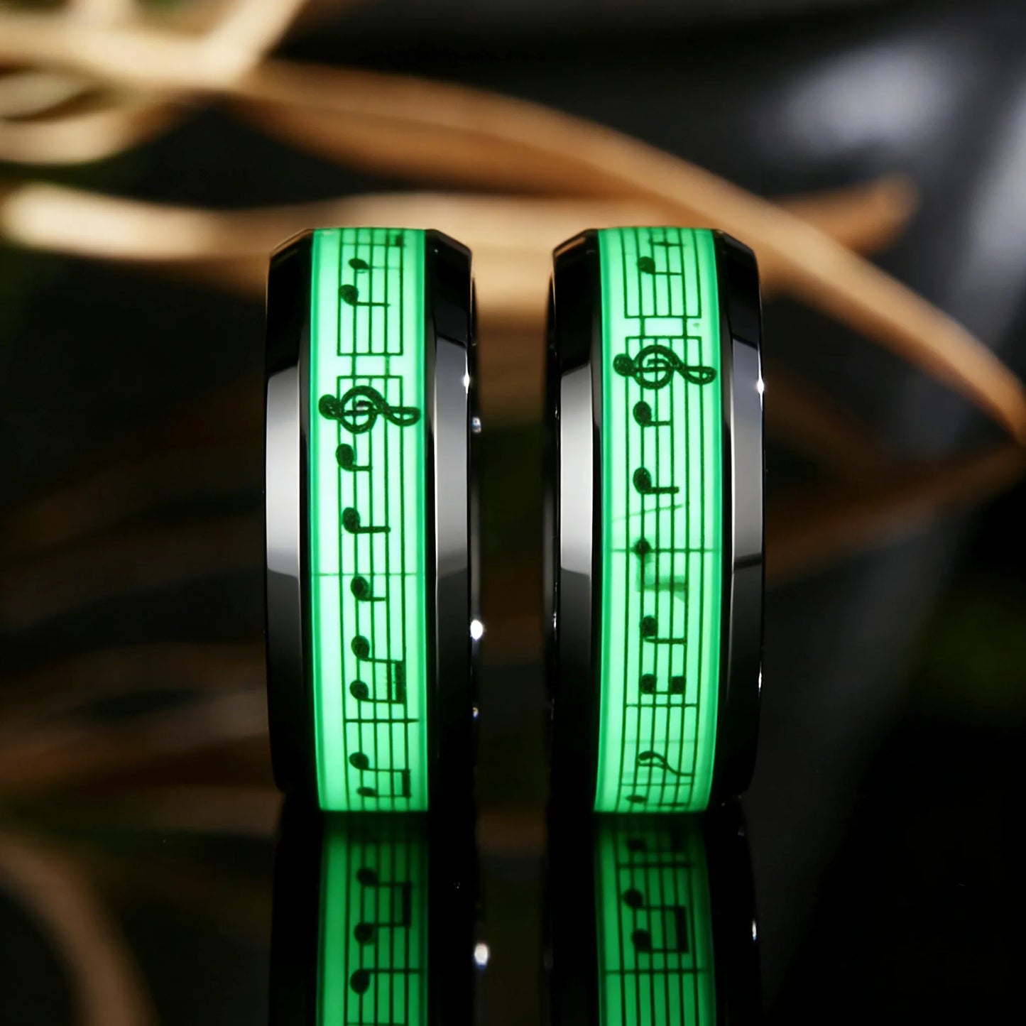 Stainless Steel Ring, Glowing In Dark Luminous Rings, Music Stave Pattern Rings for Men Women, Fashion Wedding Bands Jewelry