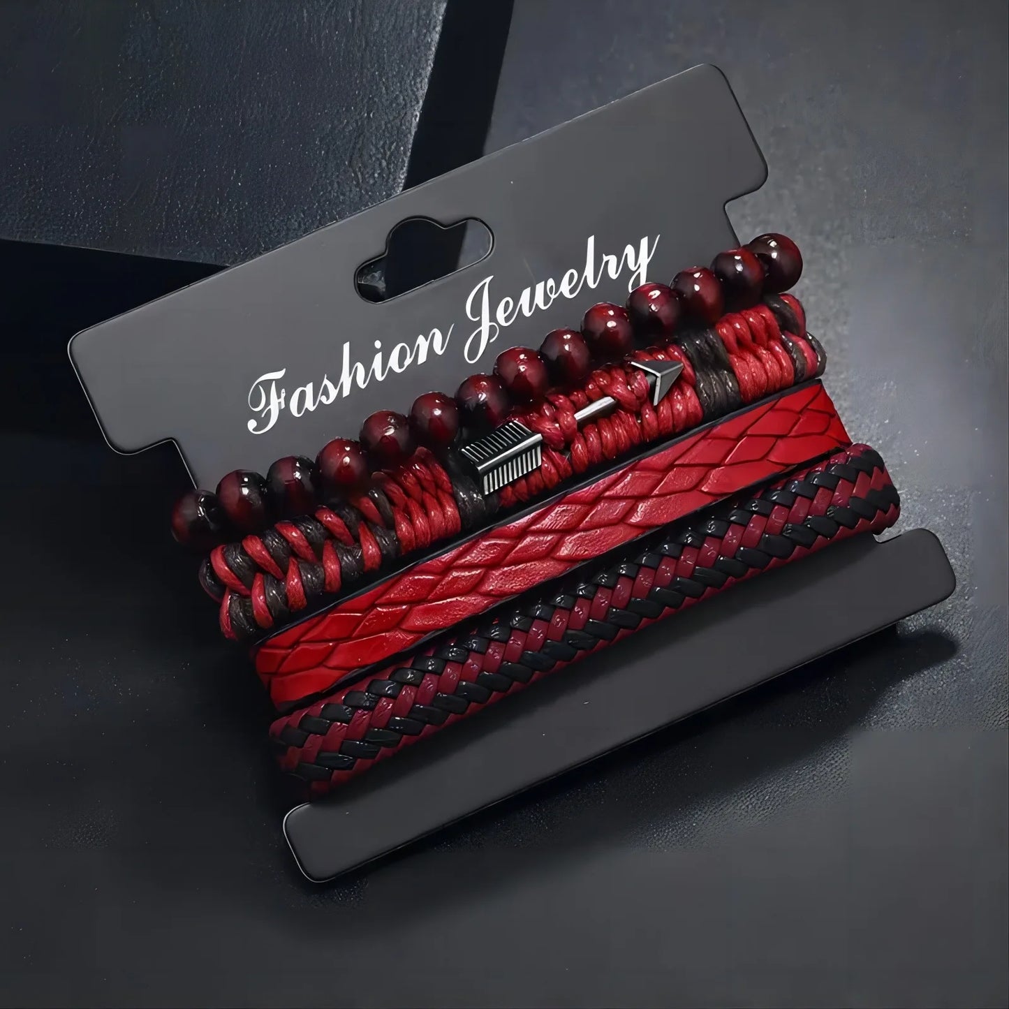Red Beads Vintage Feather Casual 4 Pc/set Handmade Men Bracelets Male Women Leather Bracelets Men Bangle Wholesale Jewelry Gift