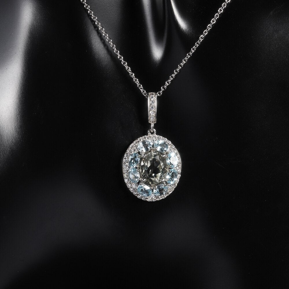 Gem&#39;s Ballet Vintage Pendant Necklace For Women Choker Chain Necklace Engagement Fine Jewelry Green Amethyst Sky Blue Topaz