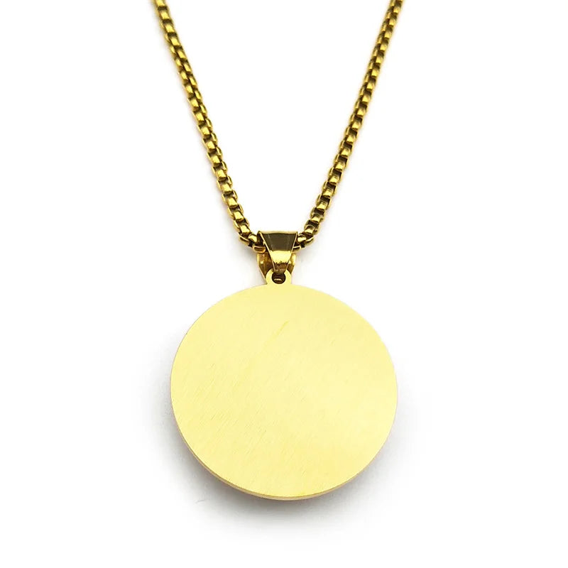 Virgin Mary Hold Baby Jesus Glass Round Medal Pendant Necklace for Women Men Stainless Steel Gold Color Catholic Amulet Jewelry