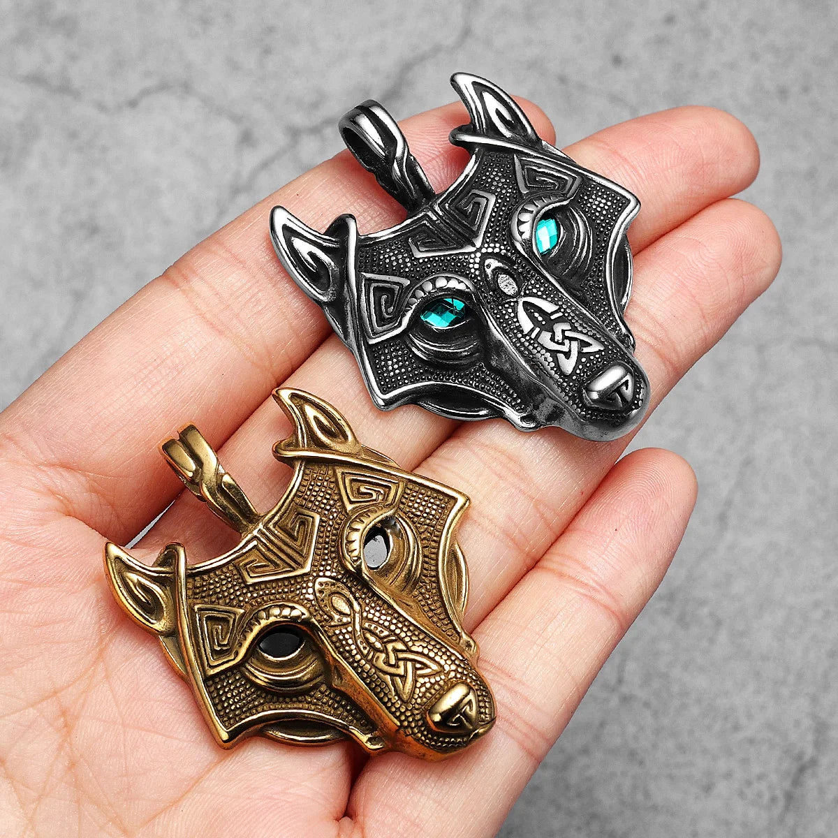 Viking Wolf Gemstone Men Necklaces With Pendant Stainless Steel Jewelry For Male Women Punk Hip Hop Accessories Gifts Wholesale