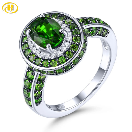Natural Chrome Diopside Silver Rings 2.8 Carats Genuine Gemstone Black Plated Women S925 Jewelrys Classic Anniversary Gifts