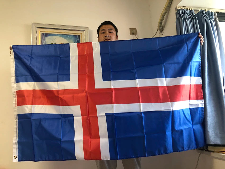 SKY ]FLAG free shipping 90x150cm Iceland National Flag 3x5FT polyester red cross is isl iceland Blue Icelandic flag Banner