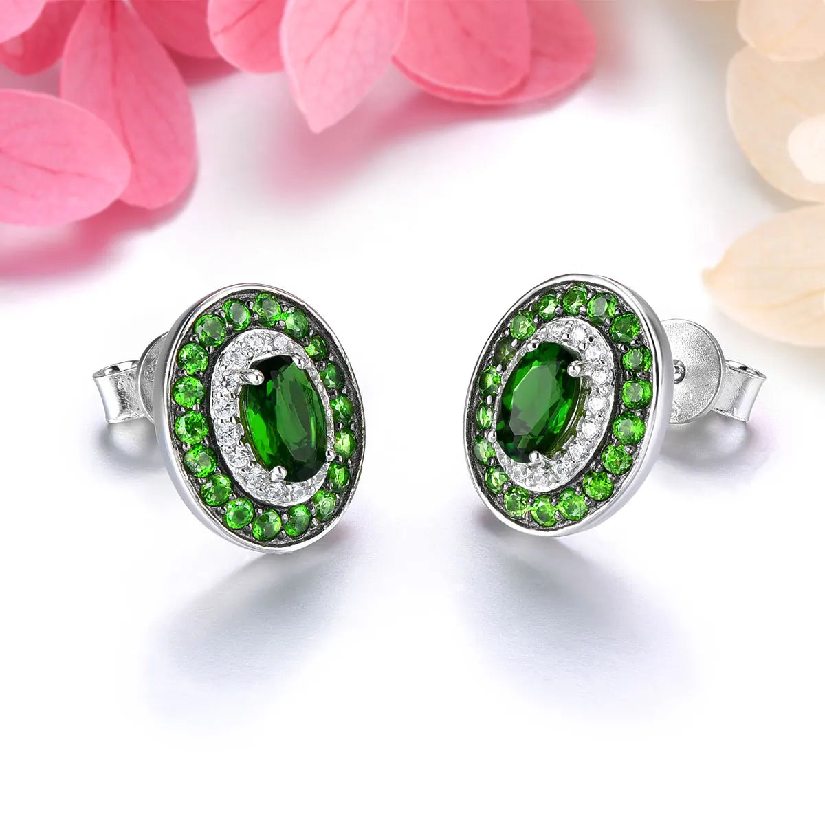 Natural Chrome Diopside Sterling Silver Stud Earring 2.2 Carats Gemstone Original Design Women Classic Elegant Jewelry Style