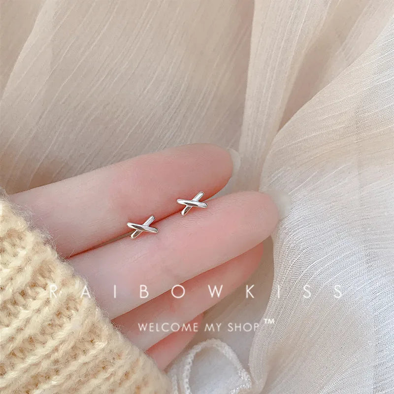 Tiny Minimalist Silver Plated Korean Mini Small Heart Stars Stud Earrings for Women Student Teen Simple Ear Piercing Jewelry