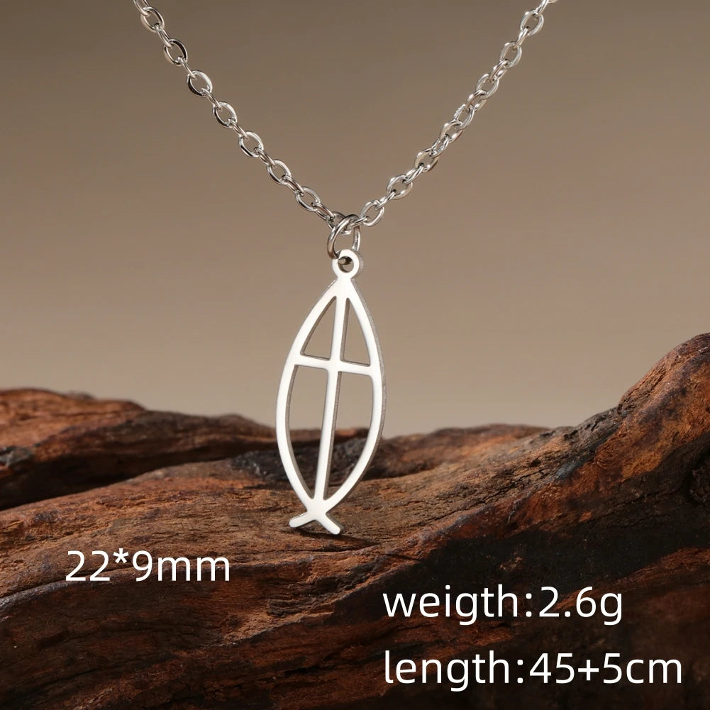 LIKGREAT Christian Jesus Fish Pendant Necklace for Women Stainless Steel Ichthys Faith Pray Choker Jewelry Valentine's Day Gifts