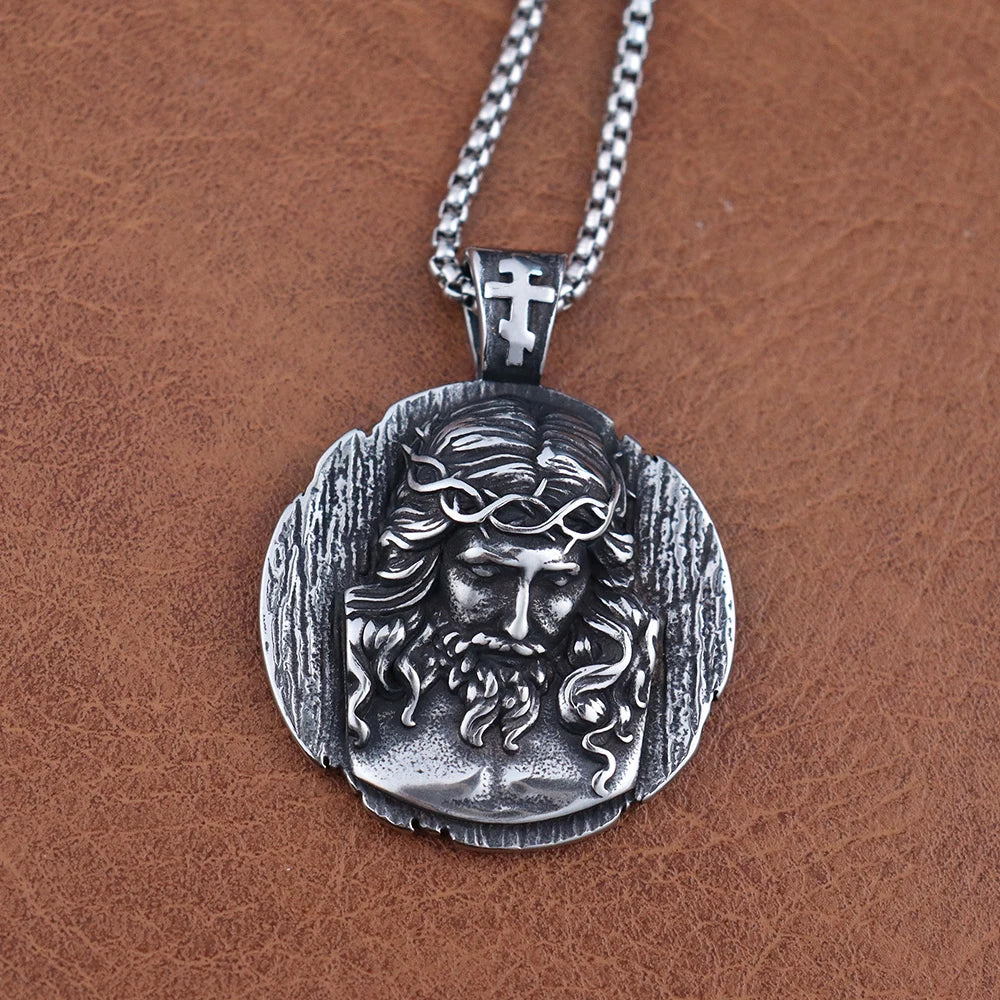 Unique Christian Shepherd Jesus Pendant for Men Stainless Steel Catholic Crown of Thorns Necklaces Amulet Jewelry Never Fading