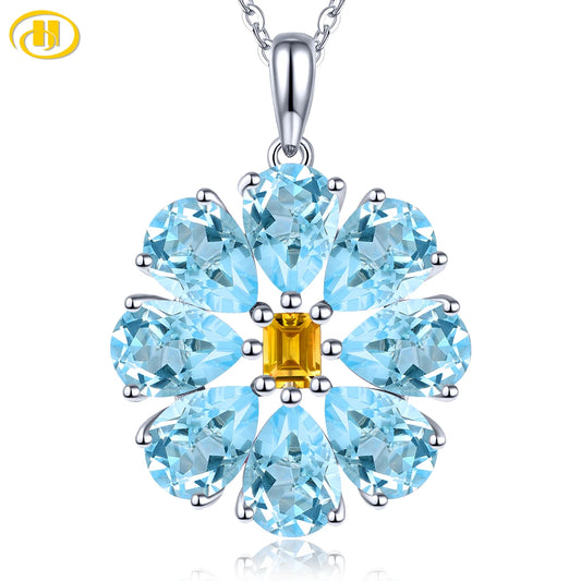 Natural Sky Blue Topaz Citrine Sterling Silver Pendants 6.5 Carats Genuine Multicolor Gemstone Romantic Fine Jewelrys Gifts