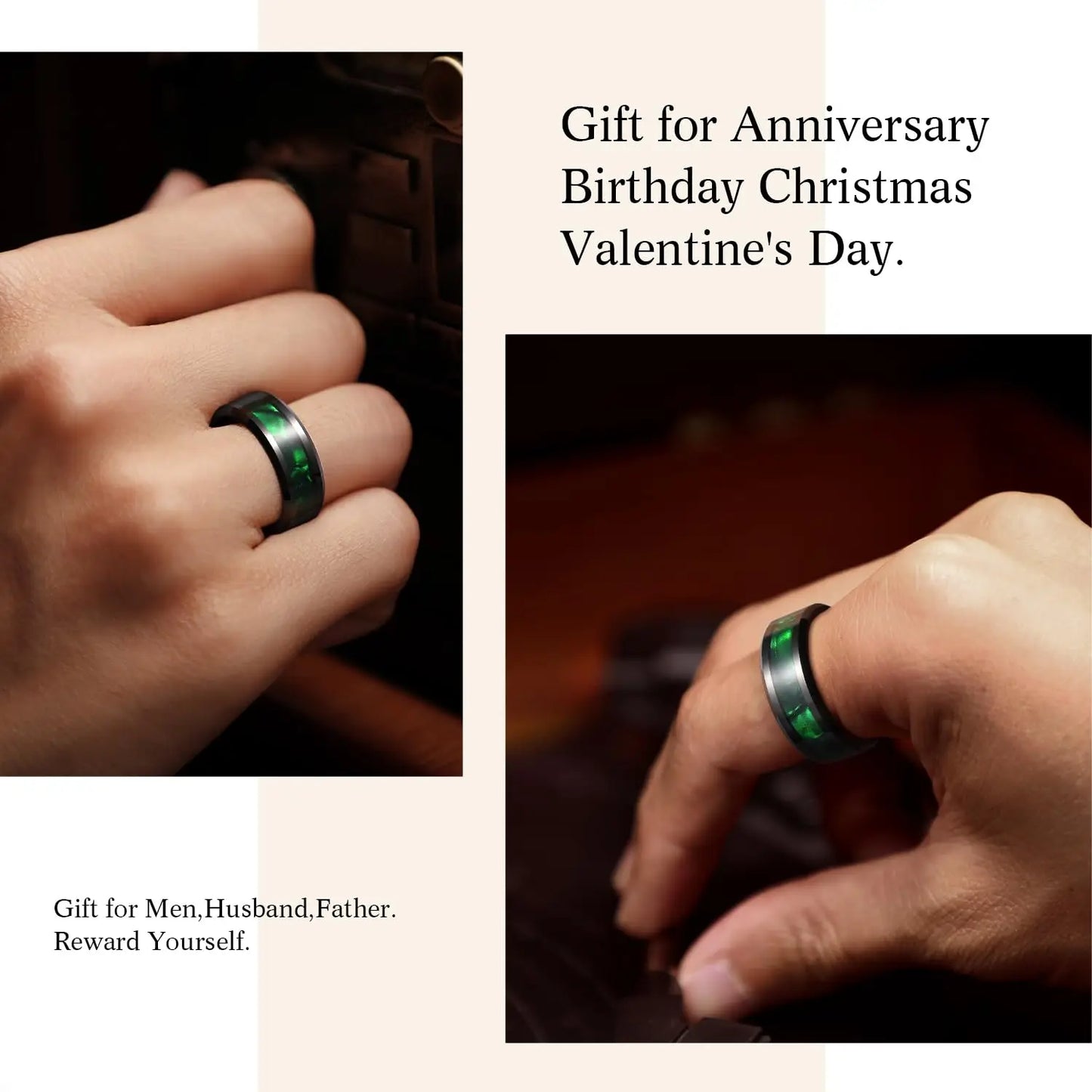 Fashion 8mm Green Color Titanium Stainless Steel Rings for Men Women Black Brushed Men Promise Rings Wedding Party Jewelry Gifts