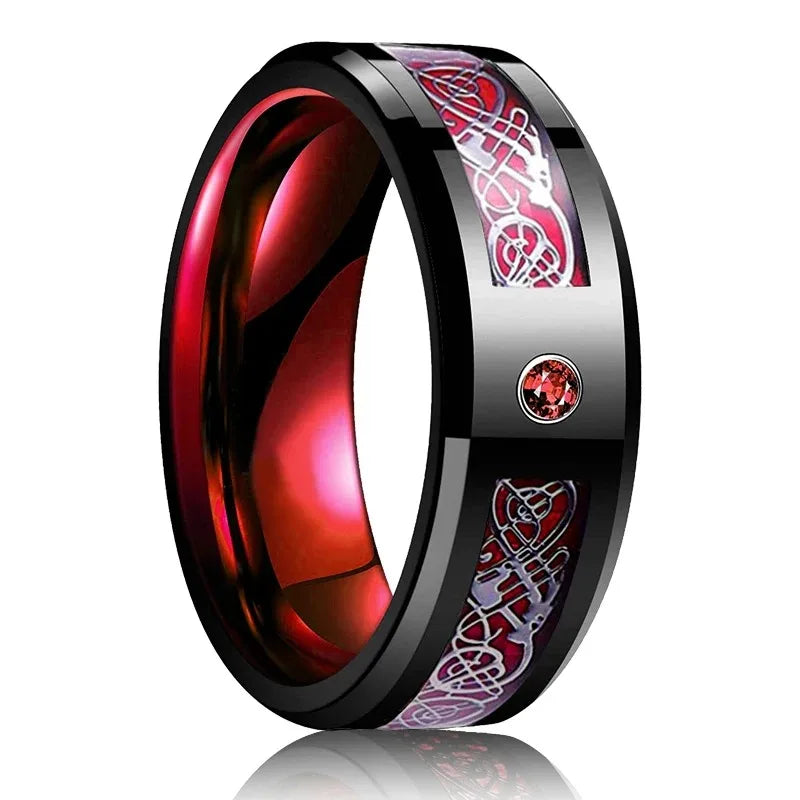 Fashion 8mm Black Brushed Men Stainless Steel Ring Double Groove Beveled Zircon Stone Rings For Men Trendy Wedding Band Jewelry