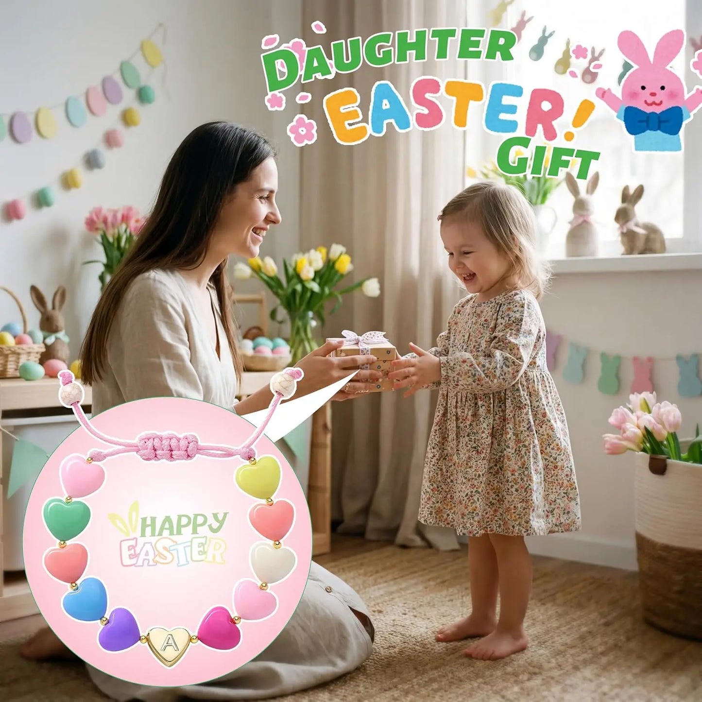 Easter Basket Stuffers for Teen Girls Kids Women,  Letter A-Z Charm Bracelet, Birthday Gifts for Ganddaughter, Sisters, Toddler