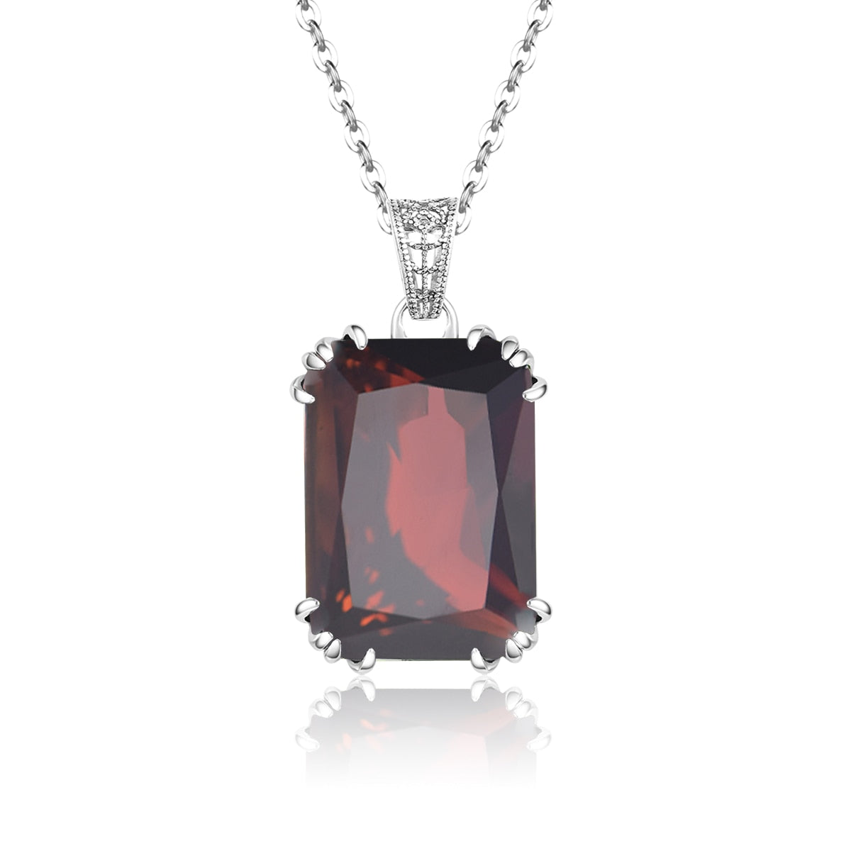 100% Real 925 Sterling Silver Fine Jewelry Necklace Square Garnet Classic Slide Pendants For Women Accessories Silver 925 Gifts Garnet