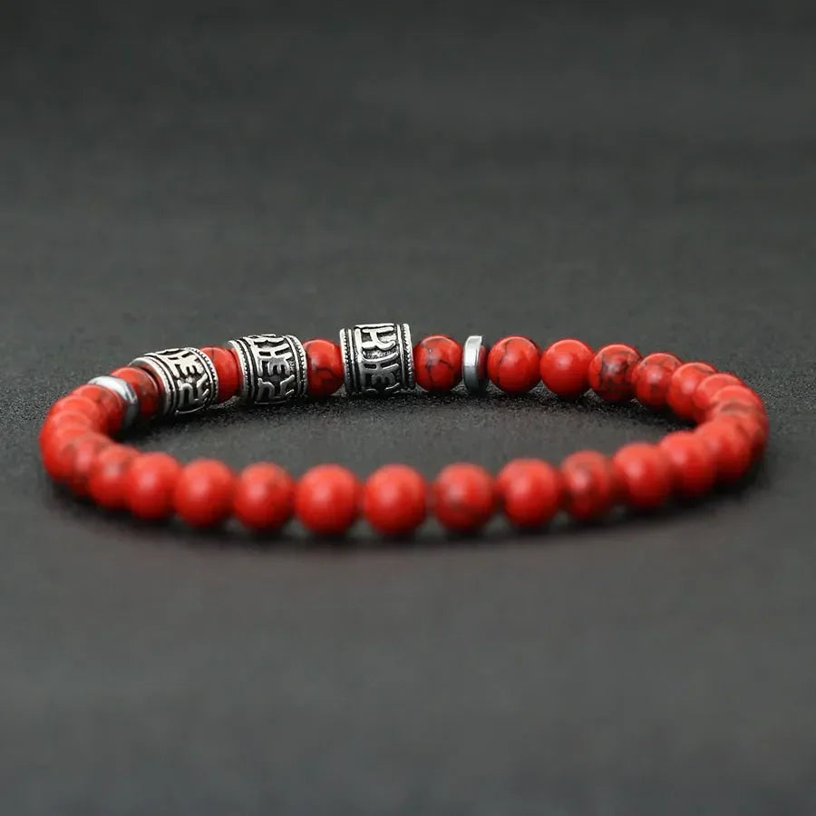 Noter Mantra Bracelet For Men 6mm Howlite Lava Tiger Eyes Beads Braslet Viking Accessories Pulseras Para Hombre Tibet Braclet