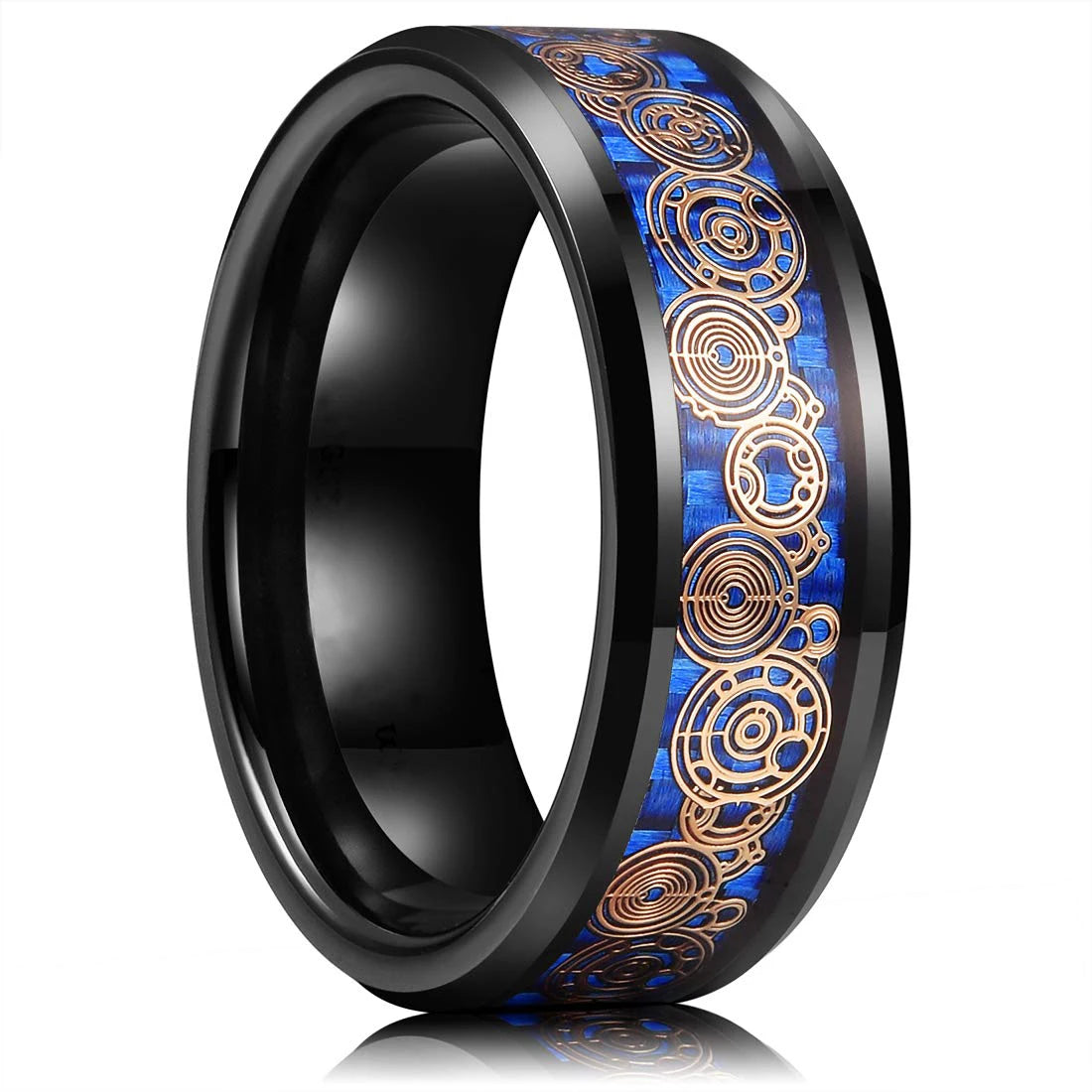21 Colors 8mm Men's Stainless Steel Celtic Dragon Ring Inlay Red Green Black Carbon Fiber Ring Wedding Band Jewelry Size 6-13