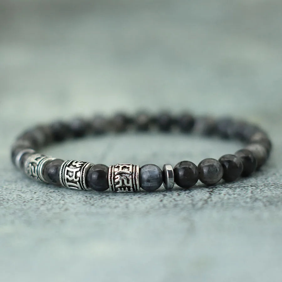 Noter Mantra Bracelet For Men 6mm Howlite Lava Tiger Eyes Beads Braslet Viking Accessories Pulseras Para Hombre Tibet Braclet