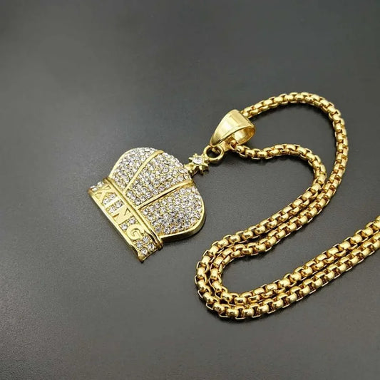 Stainless Steel 18K Gold Plating King Necklace Luxury Unisex Crown Pendants Fine Jewelry Fashion Men's Gift