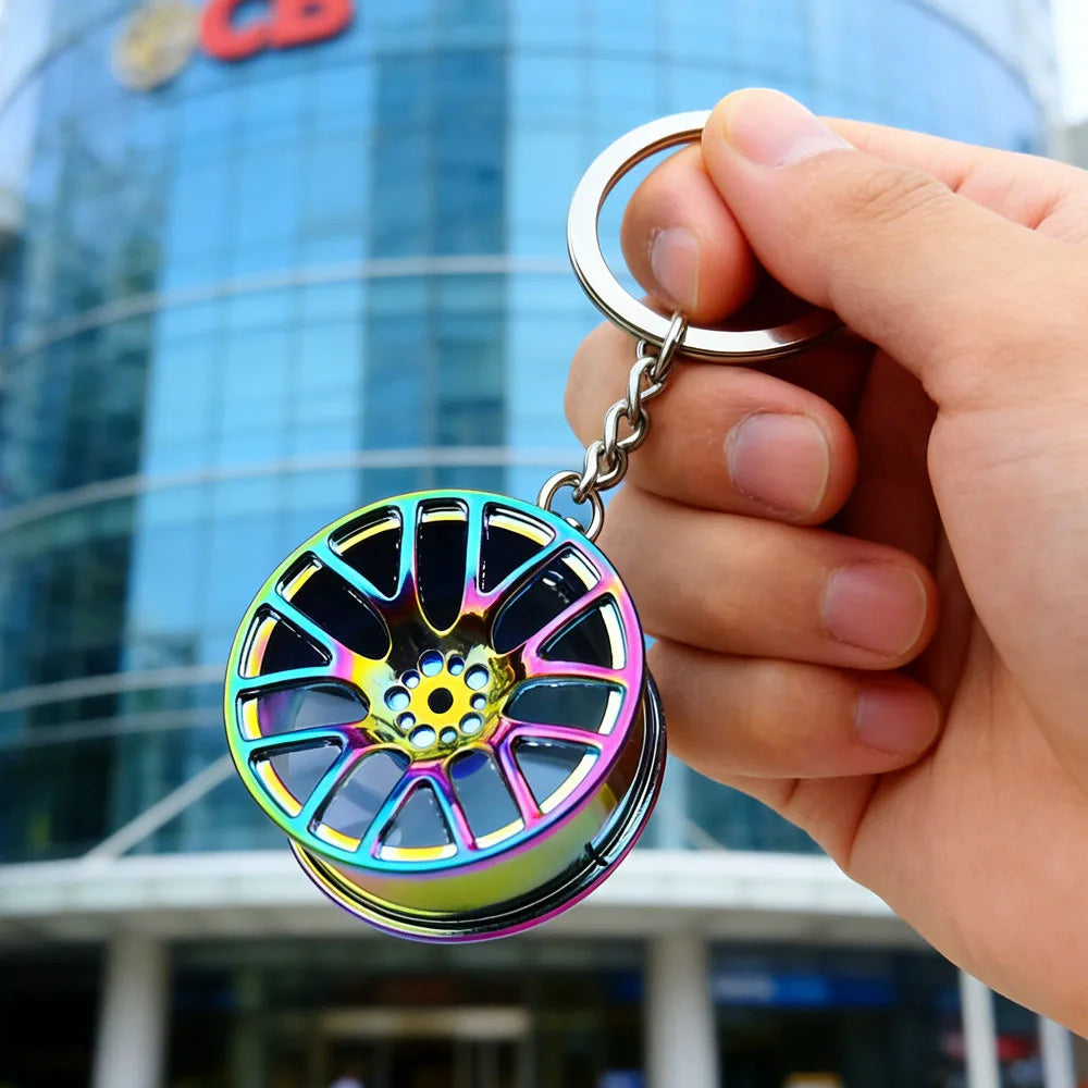 Creative Metal Mini Auto Parts Car Wheel Keychain Body Kit Enthusiast Keyring Accessories Key Ring Chain for Men Woman Gift