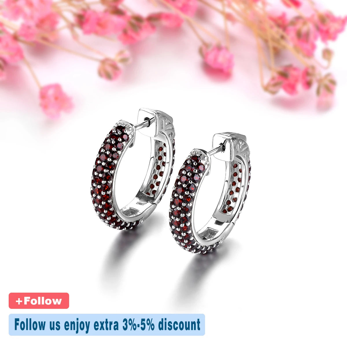 Natural Red Garnet Sterling Silver Clip Earring 5.2 Carats Genuine Gemstone Classic Style Women Christmas Gifts S925 Jewelrys