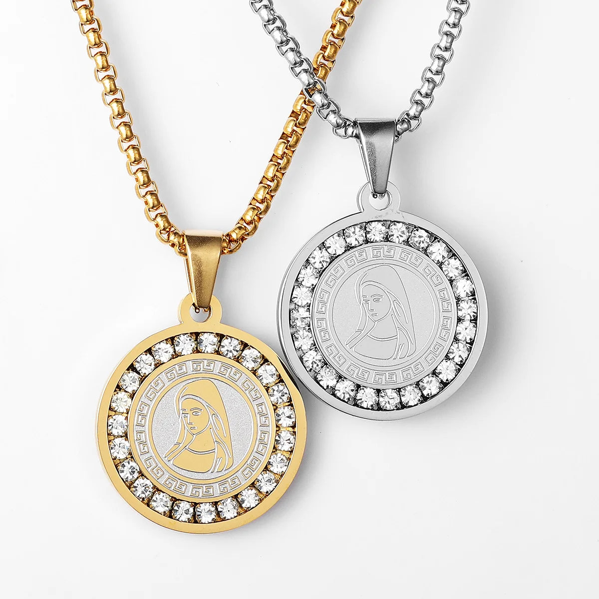 Aesthetic Virgin Mary Stainless Steel Zircon Men Necklace Pendant Chain Powerful Amulet Luxury For Women Jewelry Gifts Wholesale