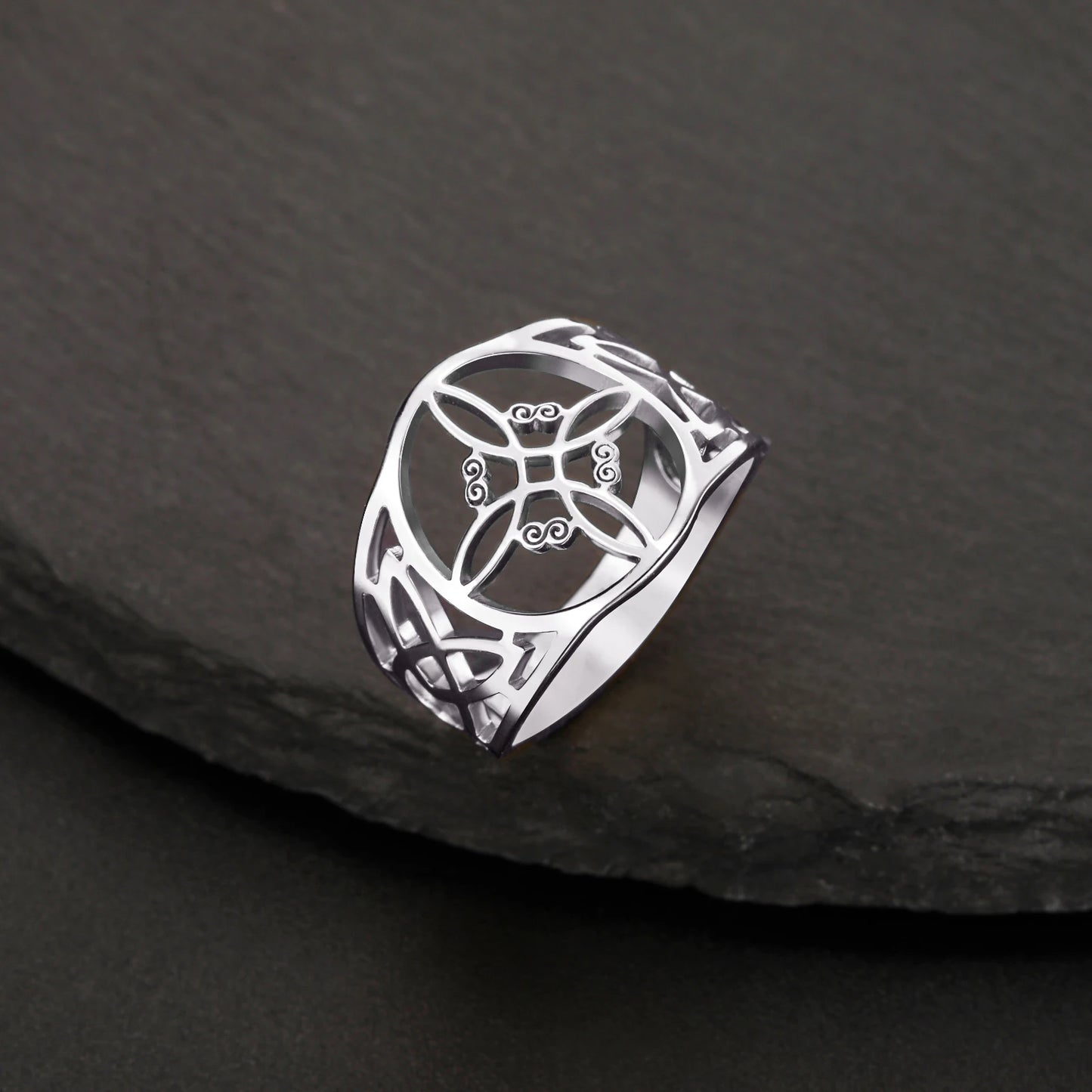 LIKGREAT Witch Knot Ring for Women Men Hollow Stainless Steel Finger Rings Celtic Vintage Amulet Protection Couple Jewelry Gifts