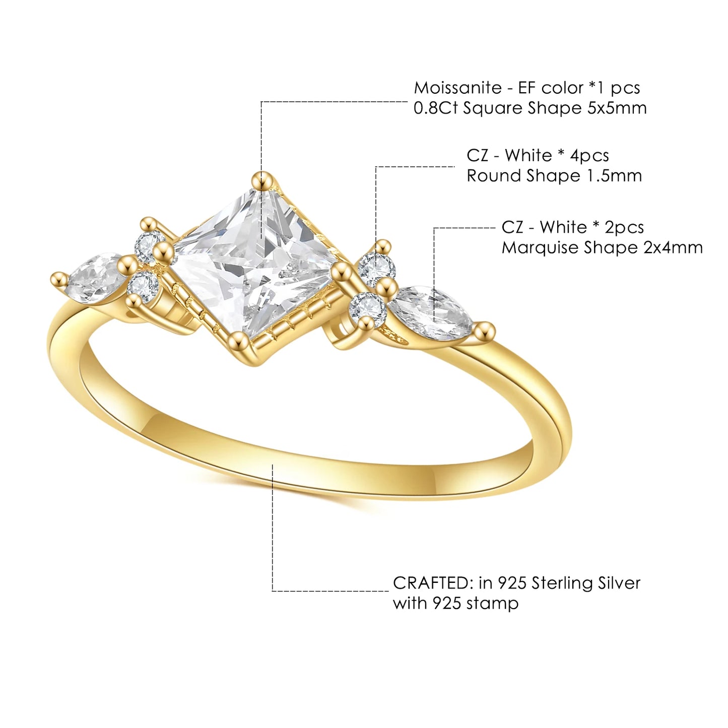 GEM'S BALLET 925 Sterling Silver Moissanite Rings 1.0TCW Asscher-Cut Colorless Moissanite Art Deco Moissanite Engagement Ring
