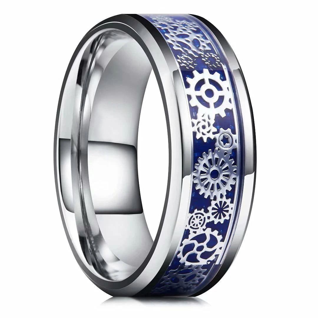 Classic Men's 8mm Black Tungsten Wedding Rings Double Groove Beveled Edge Brick Pattern Brushed Stainless Steel Rings For Men