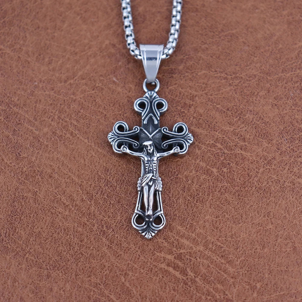 Classic Jesus Cross Series Stainless Steel Necklaces for Men Women Vintage Belief Powerful Amulet Pendant Jewelry Gift