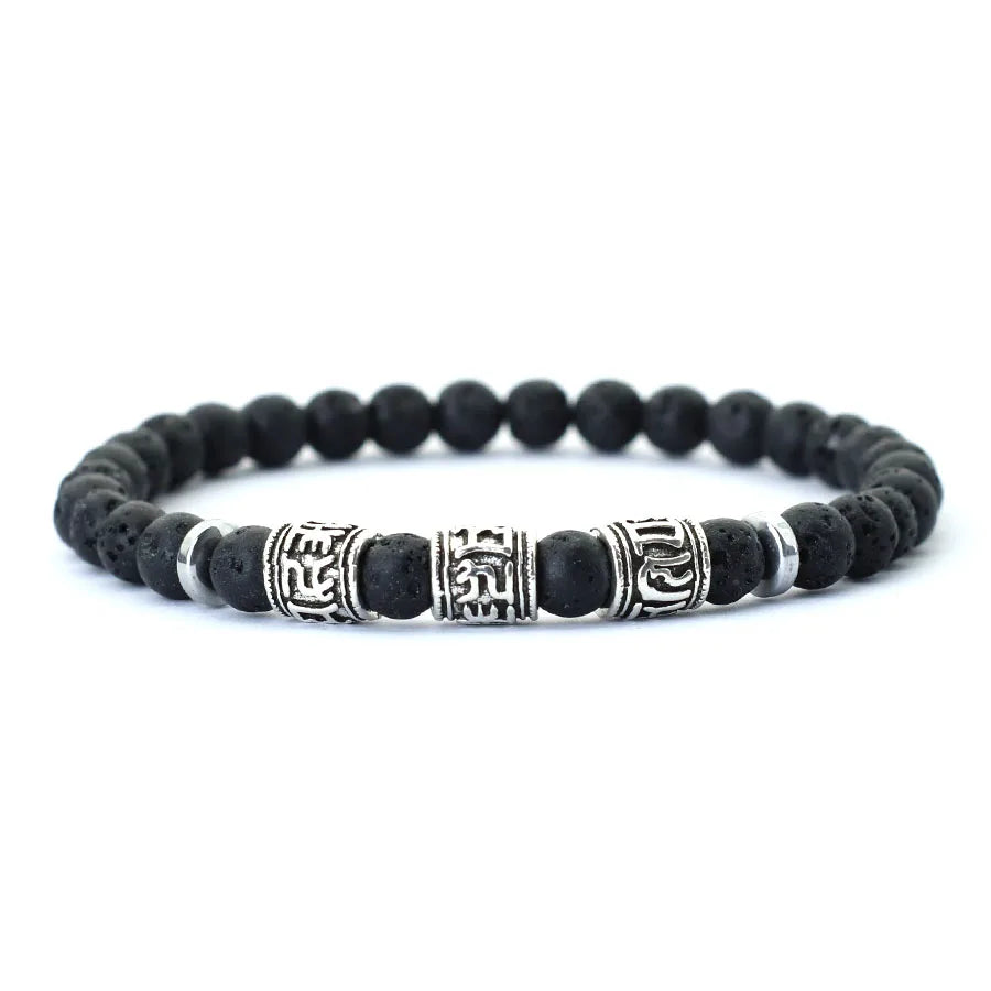 Noter Mantra Bracelet For Men 6mm Howlite Lava Tiger Eyes Beads Braslet Viking Accessories Pulseras Para Hombre Tibet Braclet