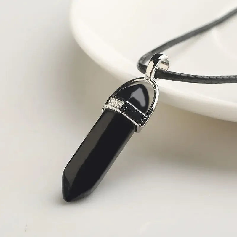 Natural Crystal Wishing Stone Necklace Energy Stone Hexagonal Pendant Men Women Birthday Gift Healing Talisman Jewelry