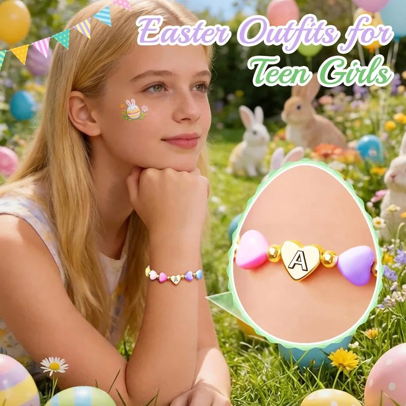 Easter Basket Stuffers for Teen Girls Kids Women,  Letter A-Z Charm Bracelet, Birthday Gifts for Ganddaughter, Sisters, Toddler