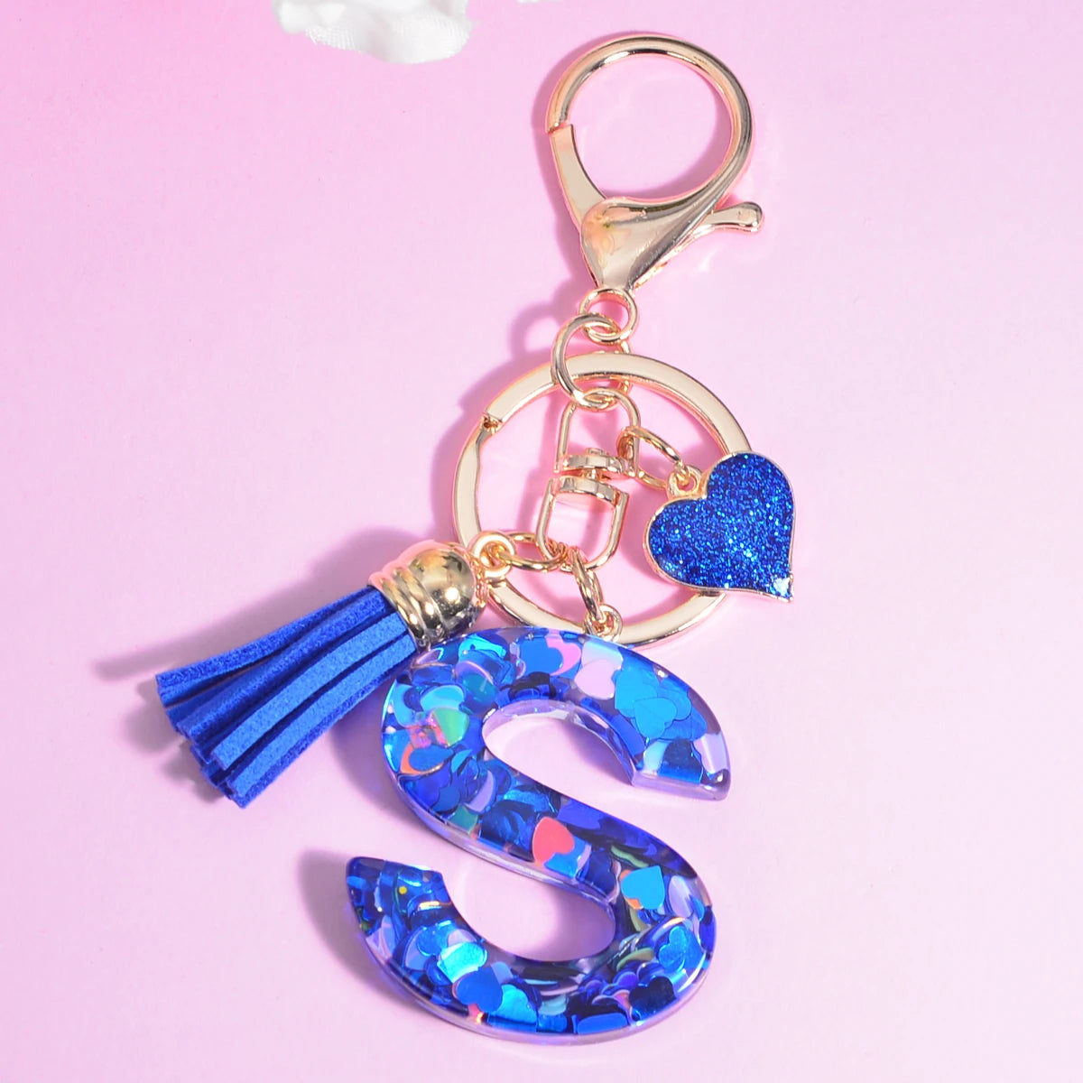 26 Initials Letter Key Pendant with Blue Tassel Alloy Love Fashion Girls Handbag Glitter Gradient Resin Alphabet Keychain Charms S CHINA