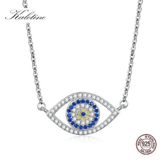 Kaletine Authentic 925 Sterling Silver Evil Eye Necklace Lucky Blue Eyes Punk Pendant Necklaces for Women Collares Fine Jewelry