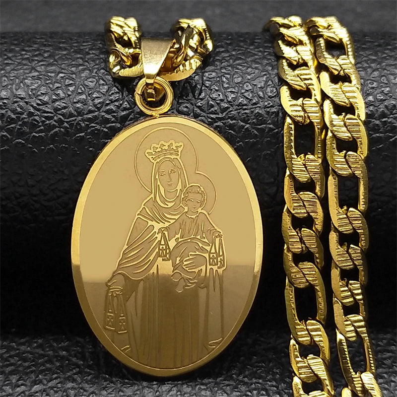 Classic Virgin Mary Pendant Necklace for Women Men Stainless Steel Gold Plated Catholic Mother Mary Necklaces Jewelry NZZZ140S05