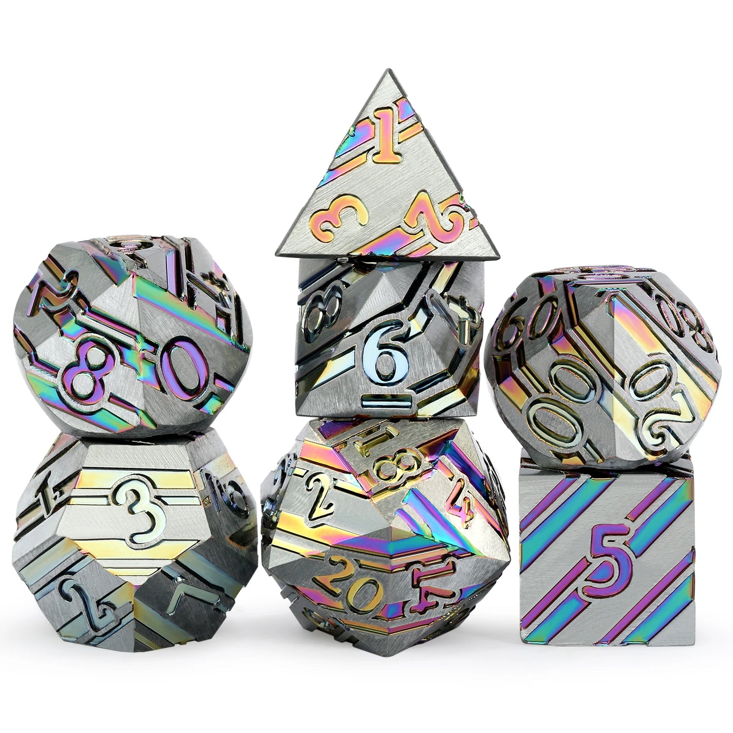 Stripe Metal Dice Set D&D,DNDND 7 PCS Zinc Alloy Metallic Dice Set with Great Package for Dungeons and Dragons DND and Talbletop