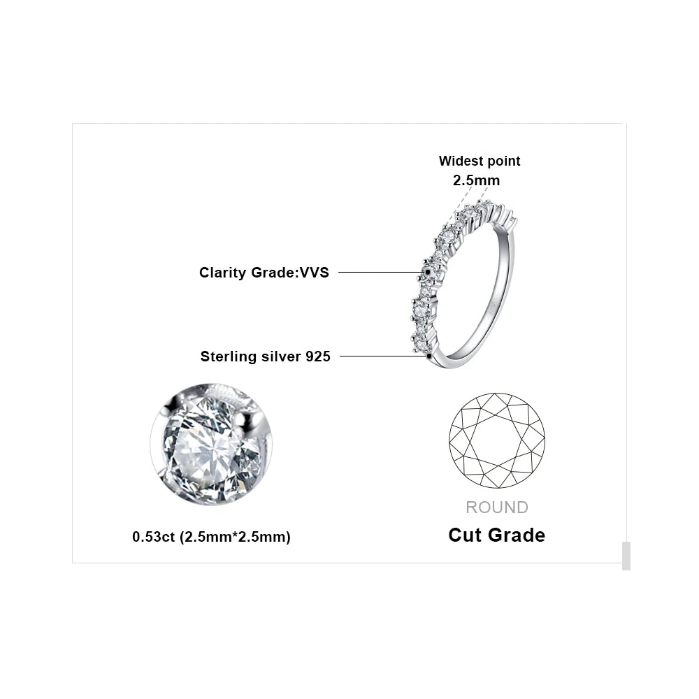 JewelryPalace 5A CZ Half Eternity Classic Design 925 Sterling Silver Wedding Engagement Band Ring for Woman Fashion Fine Jewelry