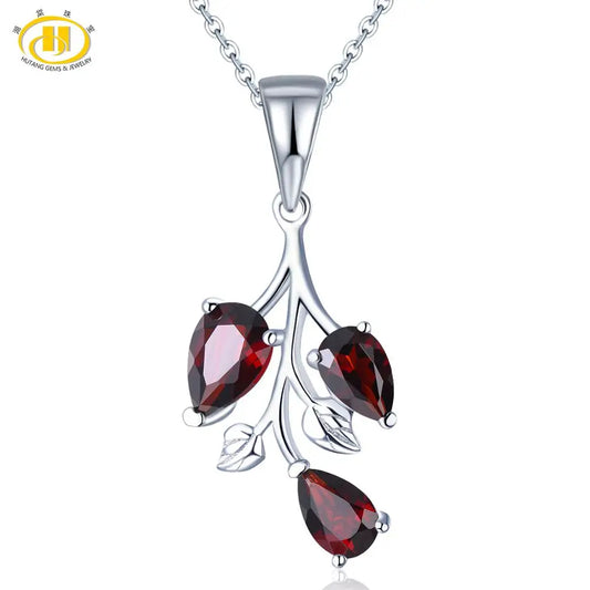 Natural Red Garnet 925 Silver Pendant Genuine Gemstone Fine Elegant Jewelry Top Quality for Women 18 inch Silver Chain