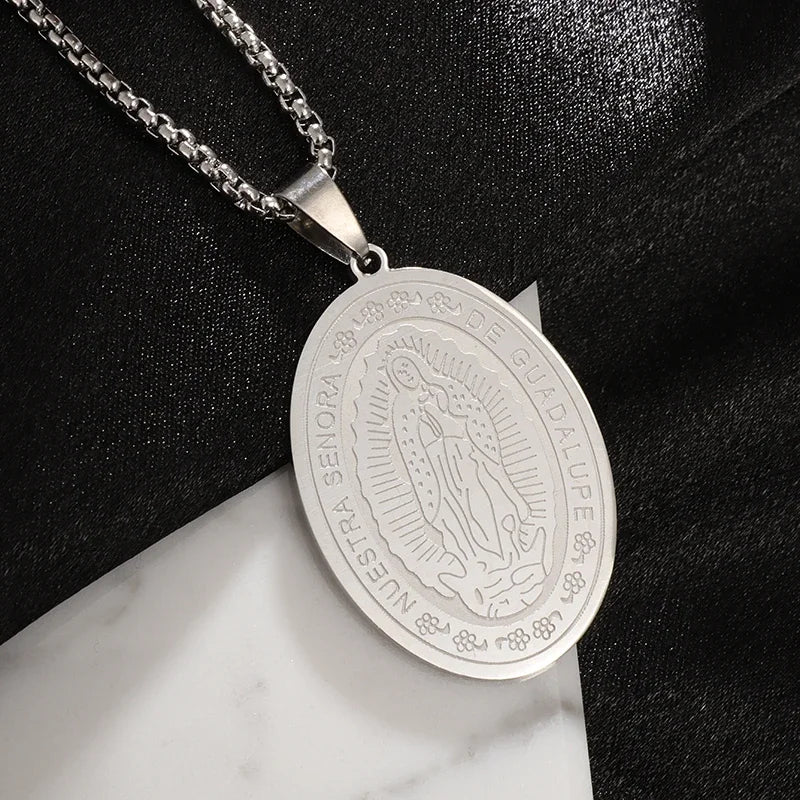 Classic Catholic Virgin Mary Square Pendant Necklace for Men Women Christian Religious Prayer Amulets Jewelry Gifts