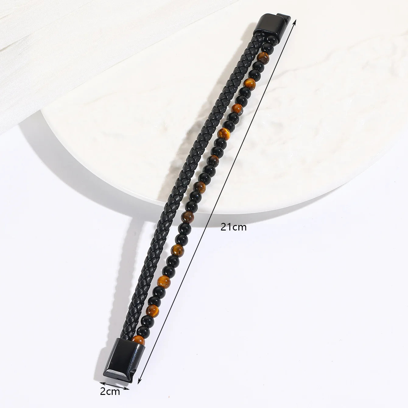Black Shining Volcano Tiger Eye Bead Natural Stone Bracelet Men's Cowhide Rope Bracelet Hand String Jewelry Gift