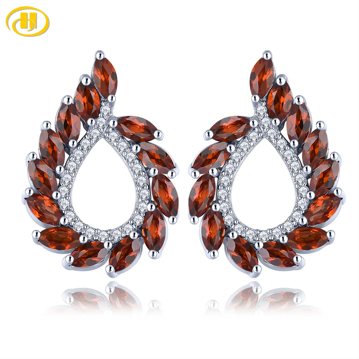 Natural Red Garnet Sterling Silver Stud Earring 2.6 Carats Genuine Garnet Birthstone Women Classic Romantic Style Fine Jewelrys