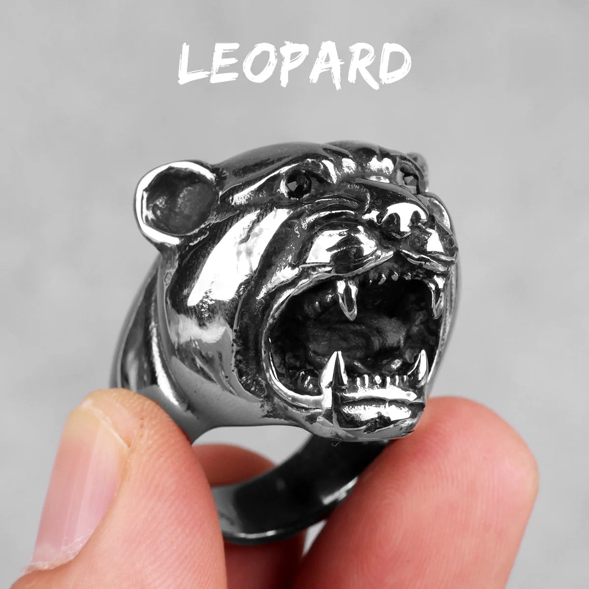 Leopard Ring Stainless Steel Men Jaguar Rings Wild Animal Punk Rock for Male Party Jewelry Halloween Accessories